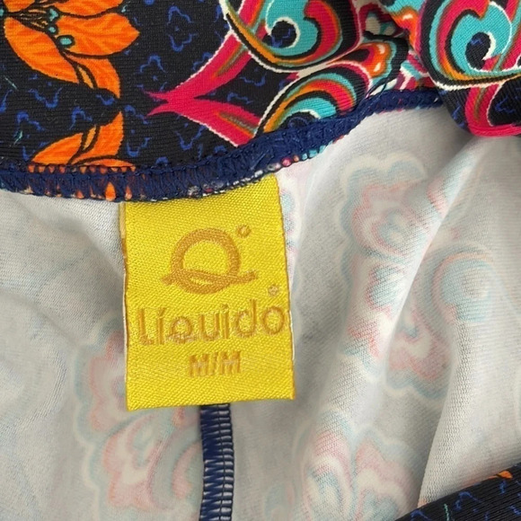 LIQUIDO Floral Yoga 7/8 Leggings Navy Orange Teal Red White Midrise Funky Fun M - Picture 6 of 9